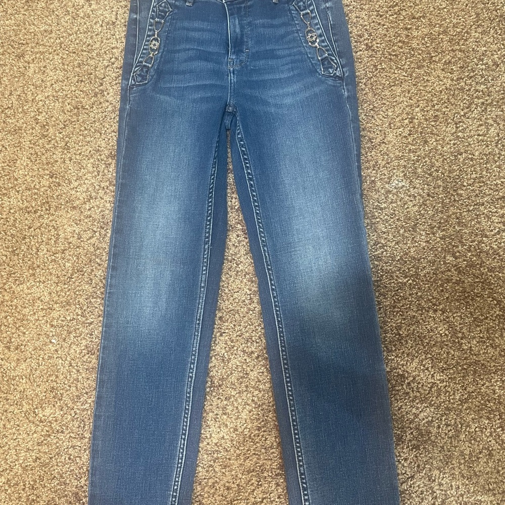 White House black market, high-rise, slim ankle horse bit detailed jeans
